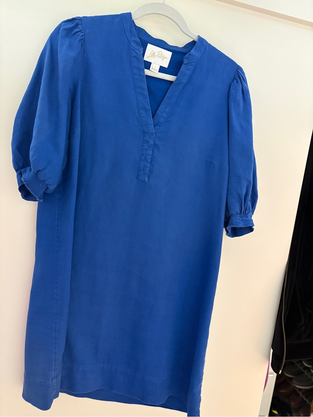 Lilly Pulitzer Mialeigh Dress Linen Royal Blue Puff Sleeve Dress Sz 6